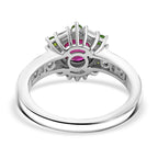 African Ruby, Natural Chrome Diopside, Moissanite Main Stone With Side Stone Ring in Rhodium OverlaySterling Silver  1.998  Ct._8066712_4