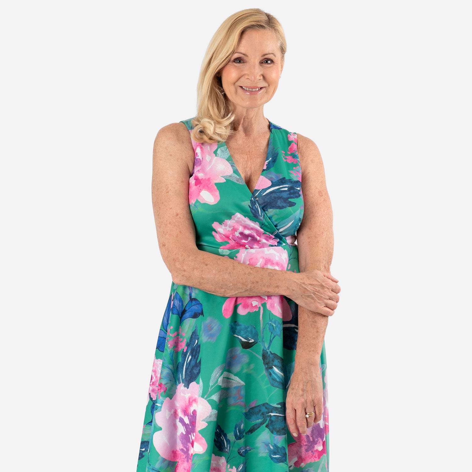Floral Scatter Print V-Neck Sleeveless Dress (Size - 12) - Green V32527070 0