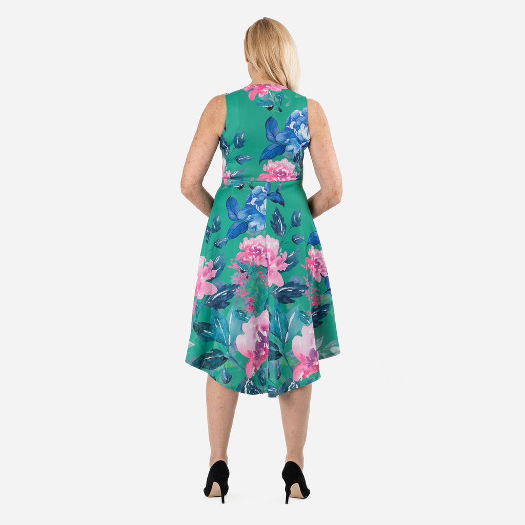 Floral Scatter Print V-Neck Sleeveless Dress (Size - 12) - Green_8066811_3