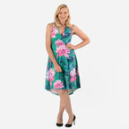 Floral Scatter Print V-Neck Sleeveless Dress (Size - 16) - Green_8066814_1