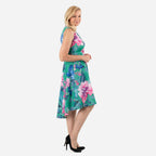 Floral Scatter Print V-Neck Sleeveless Dress (Size - 16) - Green_8066814_4