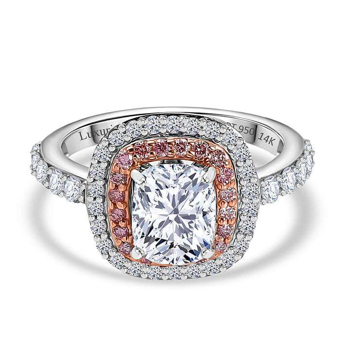 LUXURIANT 3 Ct. Lab Grown Diamond, Lab Grown Pink Diamond Halo Ring in 950 Platinum and 14K Rose Gold IGI Certified 8068470 1