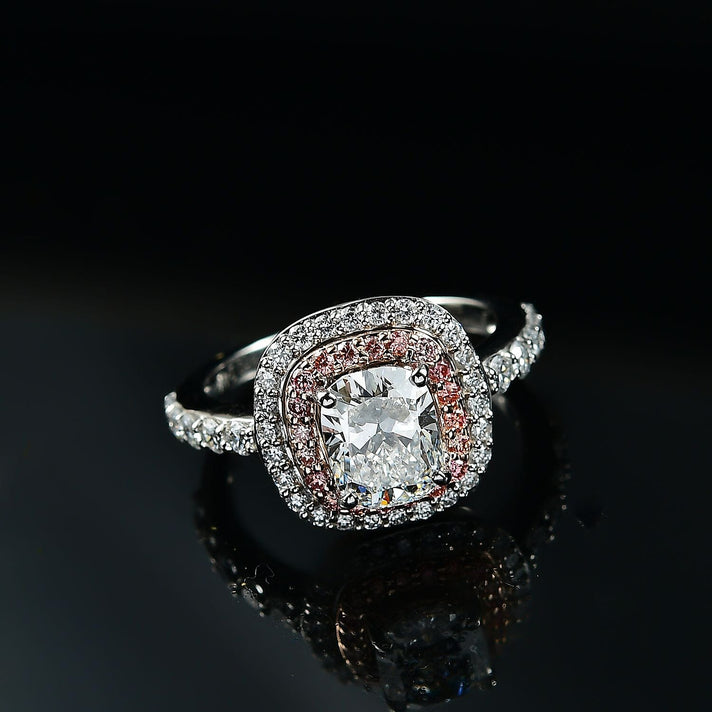 LUXURIANT 3 Ct. Lab Grown Diamond, Lab Grown Pink Diamond Halo Ring in 950 Platinum and 14K Rose Gold IGI Certified 8068470 2