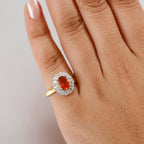 Natural Crimson Fire Opal & Moissanite Sunburst Ring in 18K Vermeil Yellow Gold Overlay Sterling Silver 1.61 Ct._8067904_2