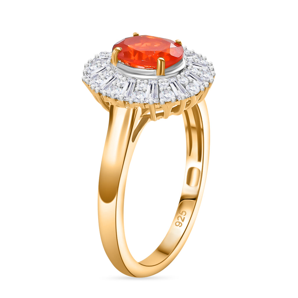 Natural Crimson Fire Opal & Moissanite Sunburst Ring in 18K Vermeil Yellow Gold Overlay Sterling Silver 1.61 Ct._8067904_3