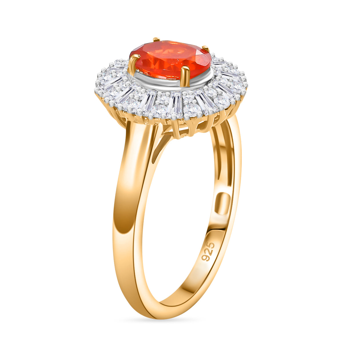 Natural Crimson Fire Opal, Moissanite Sunburst Ring in 18K Vermeil Yellow Gold Over Sterling Silver 1.61 Ct. 8067904 4
