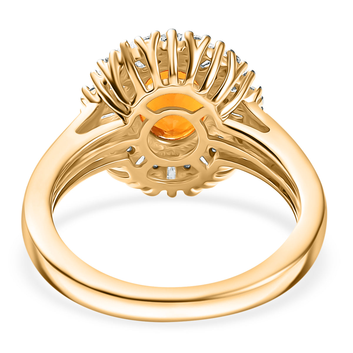 Natural Crimson Fire Opal, Moissanite Sunburst Ring in 18K Vermeil Yellow Gold Over Sterling Silver 1.61 Ct. 8067904 5
