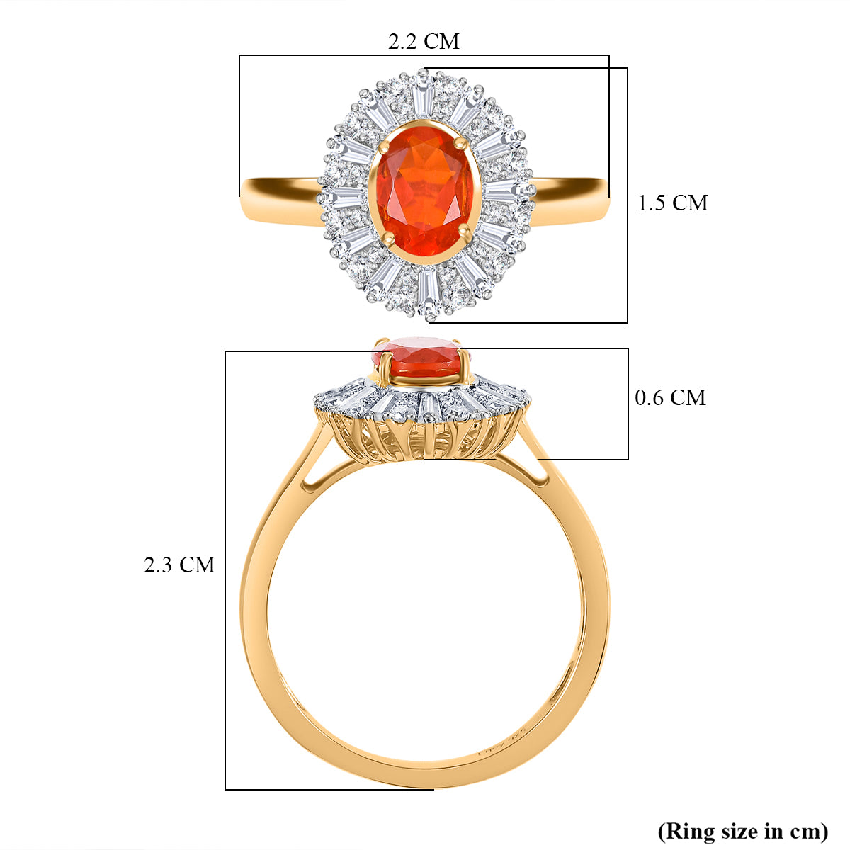 Natural Crimson Fire Opal, Moissanite Sunburst Ring in 18K Vermeil Yellow Gold Over Sterling Silver 1.61 Ct. 8067904 6