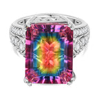 Galaxy Glow Nebula Quartz & White Zircon Ring in Rhodium Overlay Sterling Silver 12.20 Ct._8068173