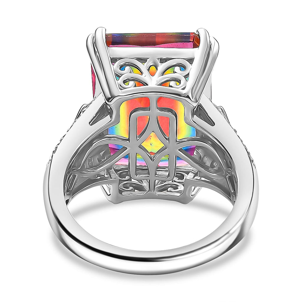 Galaxy Glow Nebula Quartz & White Zircon Ring in Rhodium Overlay Sterling Silver 12.20 Ct._8068173_4