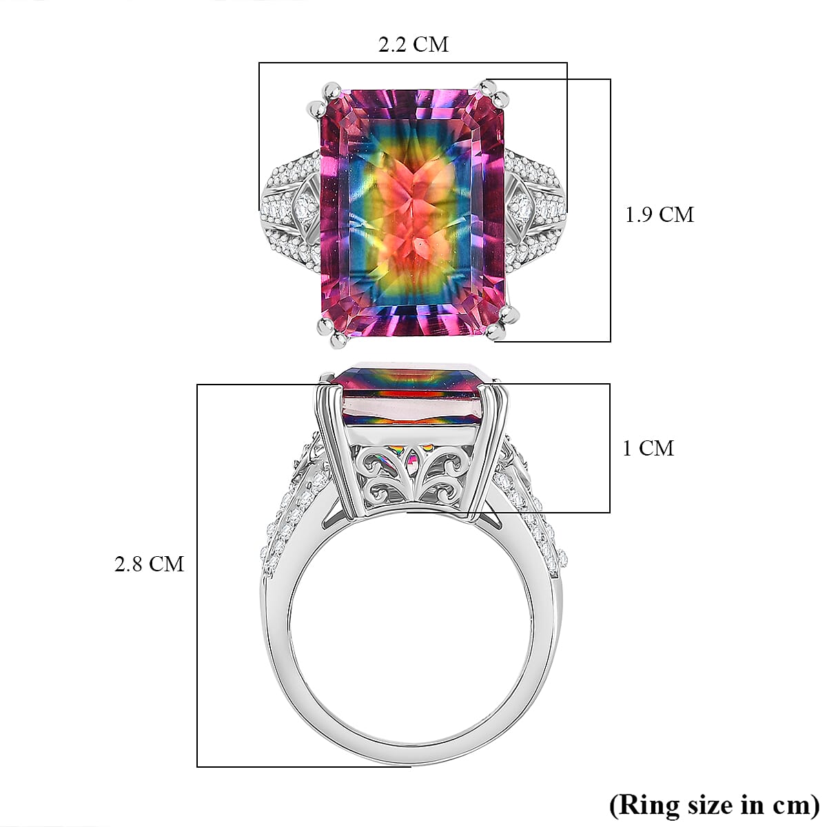 Galaxy Glow Nebula Quartz &amp; White Zircon Ring in Rhodium Overlay Sterling Silver 12.20 Ct. V32540124 6