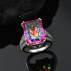 Galaxy Glow Nebula Quartz & White Zircon Ring in Rhodium Overlay Sterling Silver 12.20 Ct._8068174_1