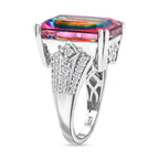 Galaxy Glow Nebula Quartz & White Zircon Ring in Rhodium Overlay Sterling Silver 12.20 Ct._8068174_3