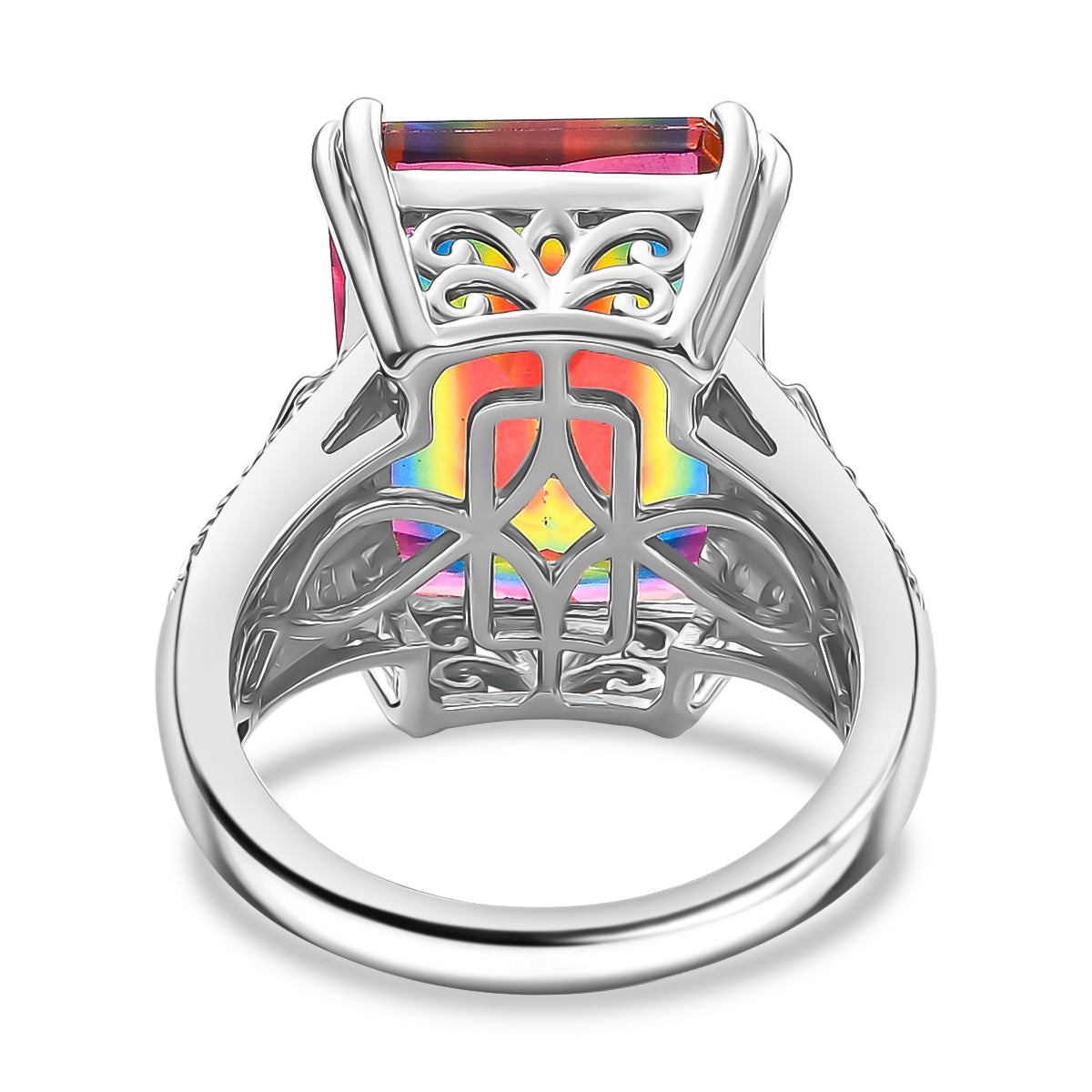 Galaxy Glow Nebula Quartz &amp; White Zircon Ring in Rhodium Overlay Sterling Silver 12.20 Ct. V32521147 5