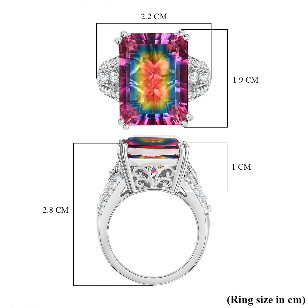 Galaxy Glow Nebula Quartz & White Zircon Ring in Rhodium Overlay Sterling Silver 12.20 Ct._8068174_5