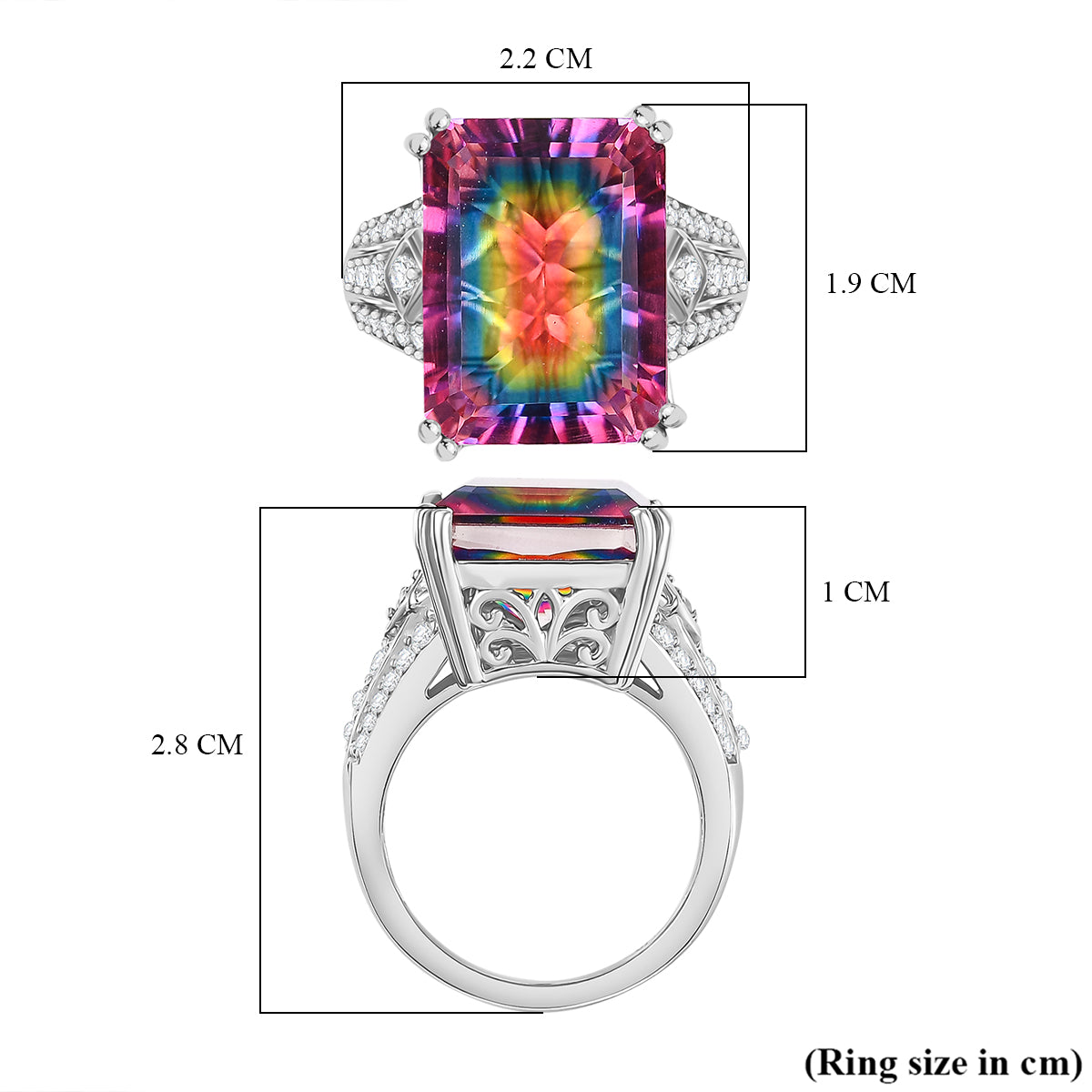 Galaxy Glow Nebula Quartz &amp; White Zircon Ring in Rhodium Overlay Sterling Silver 12.20 Ct. V32586328 6