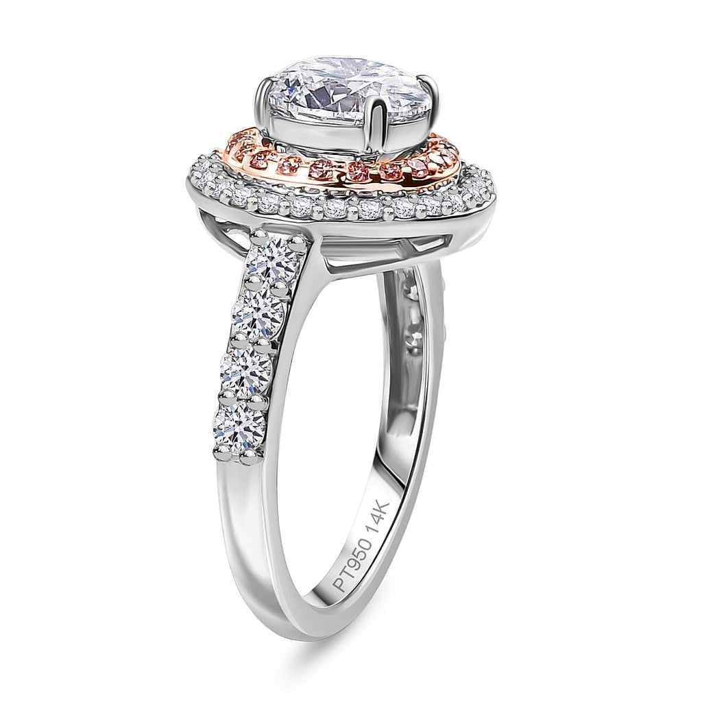 FOTM - Luxuriant Diamond - IGI Certified 950 Platinum and 14K Rose Gold (2 Ct Round Solitiare) (VS-EF) Lab Grown Pink Diamond Ring 3.00 Ct.