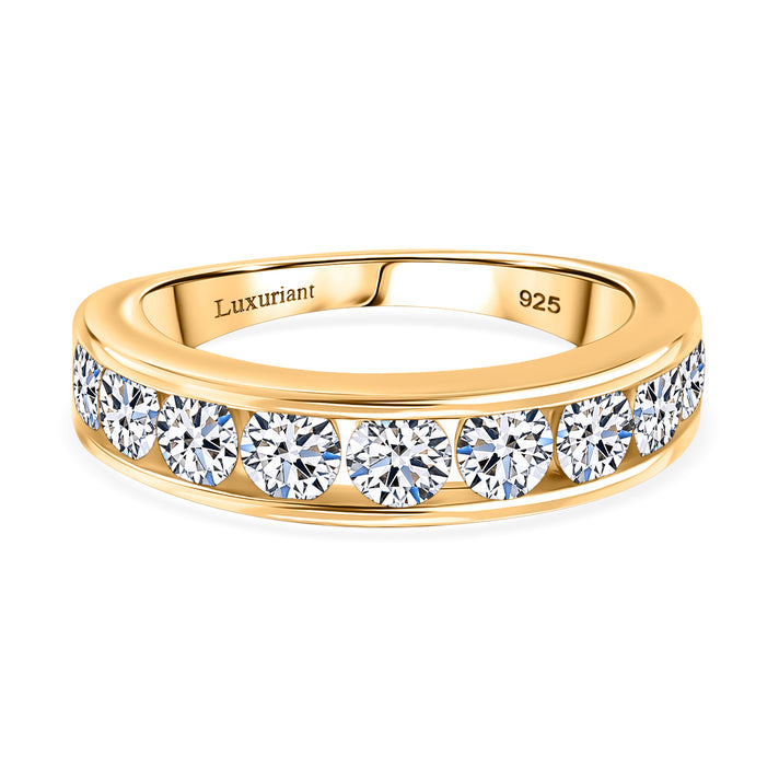 LUXURIANT 1.5 Ct. Lab Grown Diamond Half Eternity Band Ring in 18K Vermeil Yellow Gold Plated Sterling Silver (SI-G/H) 8068813 1