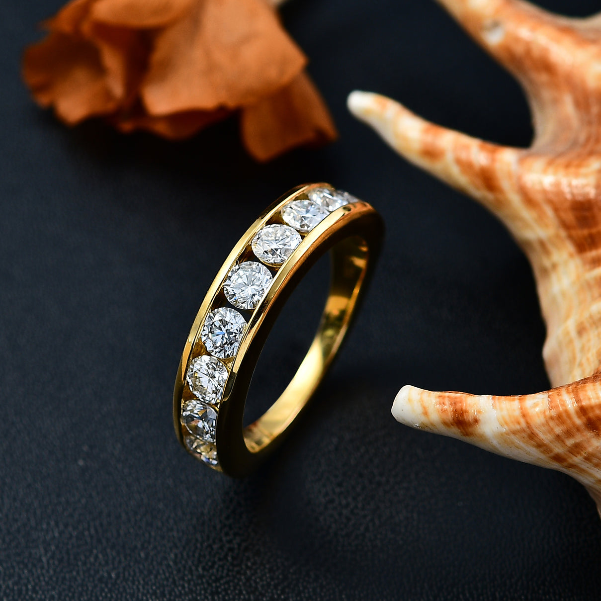 LUXURIANT 1.5 Ct. Lab Grown Diamond Half Eternity Band Ring in 18K Vermeil Yellow Gold Plated Sterling Silver (SI-G/H) 8068813 2