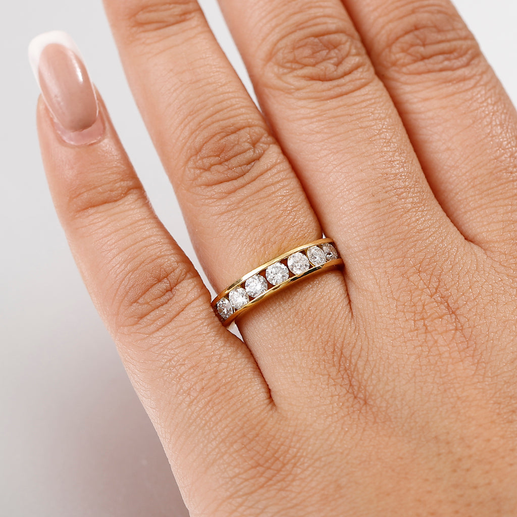 Luxuriant Diamond Lab Grown Diamond (VS-E-F) Band Ring in 18K Vermeil Yellow Gold Plated Sterling Silver 1.50 Ct.