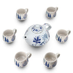 7-Piece Hand-Painted Ceramic Set - 1 Tea/Coffee Pot & 6 Cups in Display Box - Blue_8070437