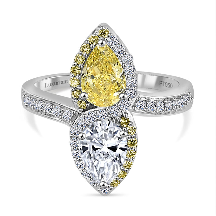 LUXURIANT 950 Platinum SGL Certified (VS-E/F) Yellow and White Lab Grown Diamond Halo Ring 2.50 Ct, Platinum Wt. 7.25 Gms. 8071945 1