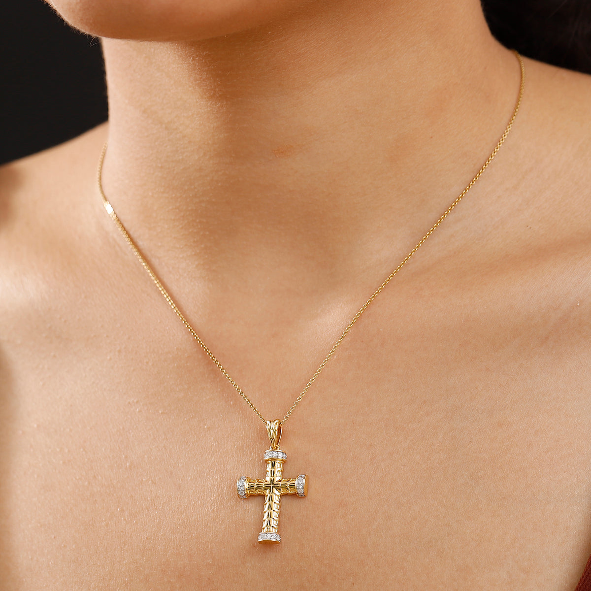 LUXURIANT Lab Grown Diamond Cross Pendant in 18K Vermeil Yellow Gold Plated Sterling Silver 8072154 2