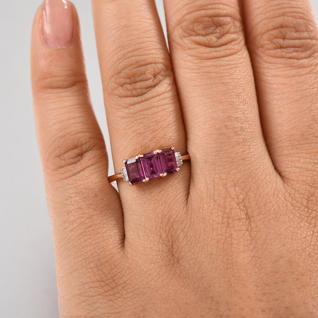 Natural Radiant Ember Garnet & White Diamond Ring in 18K Vermeil Rose Gold Plated Sterling Silver 2.18 Ct._8074648_2