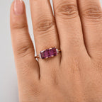 Natural Radiant Ember Garnet & White Diamond Ring in 18K Vermeil Rose Gold Plated Sterling Silver 2.18 Ct._8074648_2