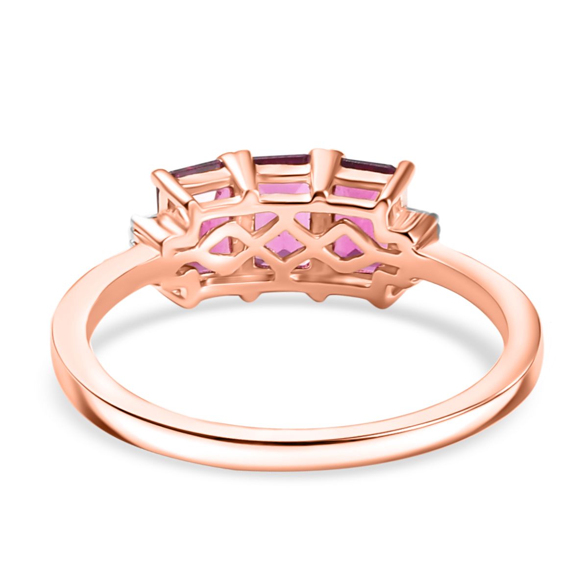Radiant Ember Garnet, White Diamond Trilogy Ring in 18K Vermeil Rose Gold Plated Sterling Silver 2.18 Ct. V32521889 5