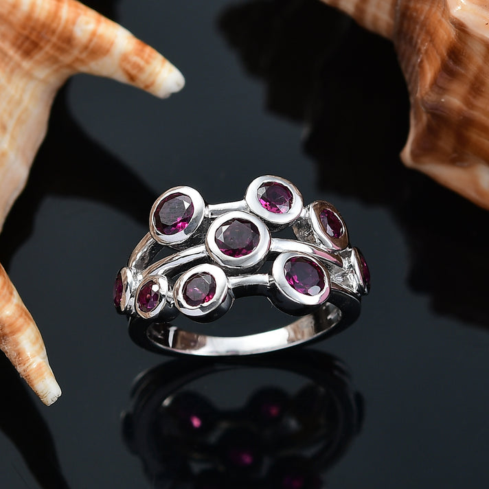 Radiant Ember Garnet Bubble Ring in Rhodium Overlay Sterling Silver 2.18 Ct. 8074663 2