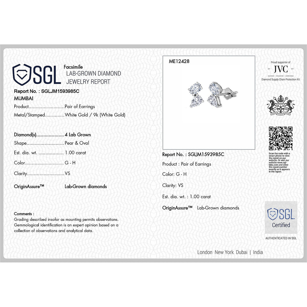 THE TOI ET MOI LUXURIANT 1 Ct. Lab Grown Diamond Earring in 9K White Gold, SGL Certified 8075034 6