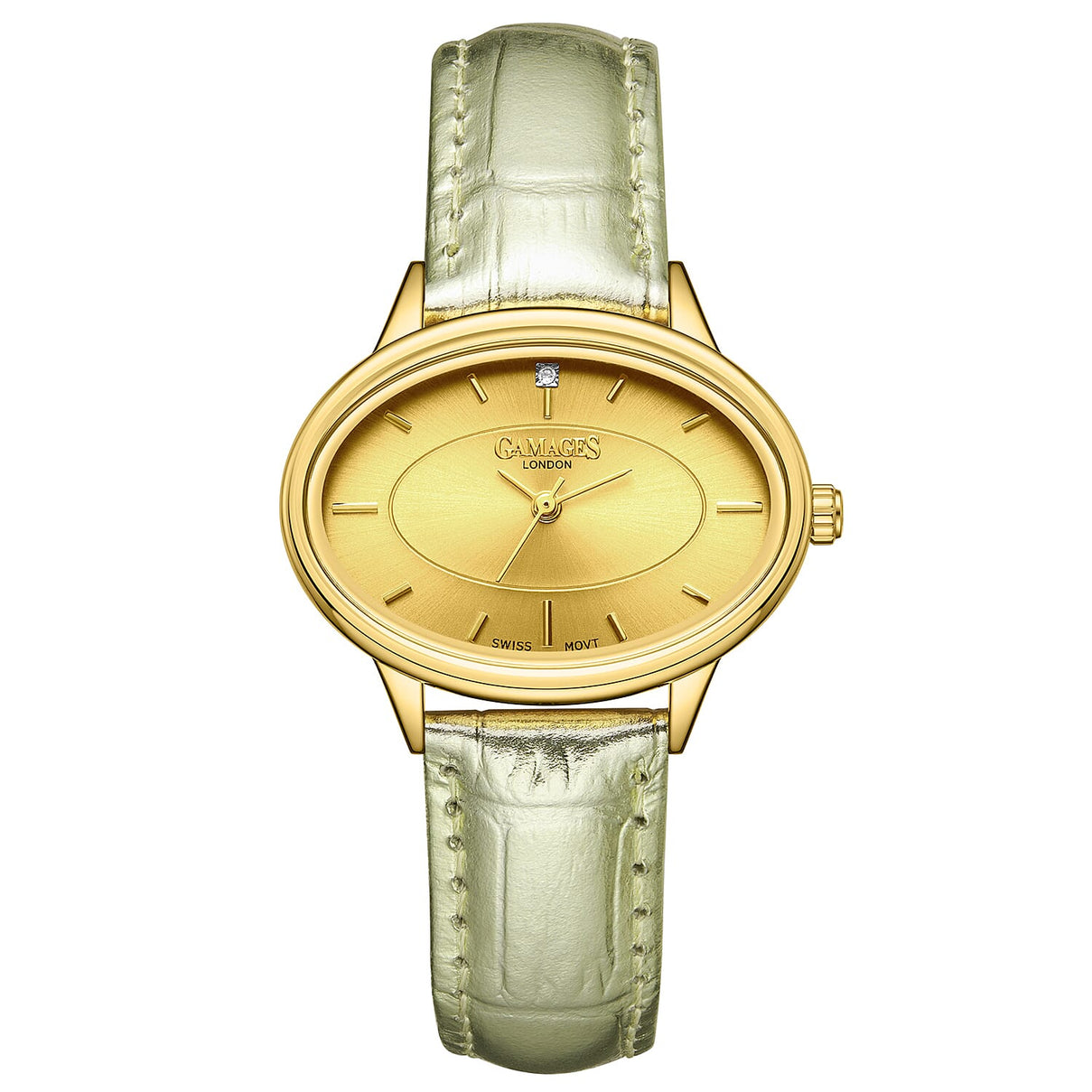 GAMAGES OF LONDON Limited Edition Hand Assembled Swiss Quartz Movement Serene Diamond Ladies Watch with Leather Strap in Gold Champagne V32519671 0