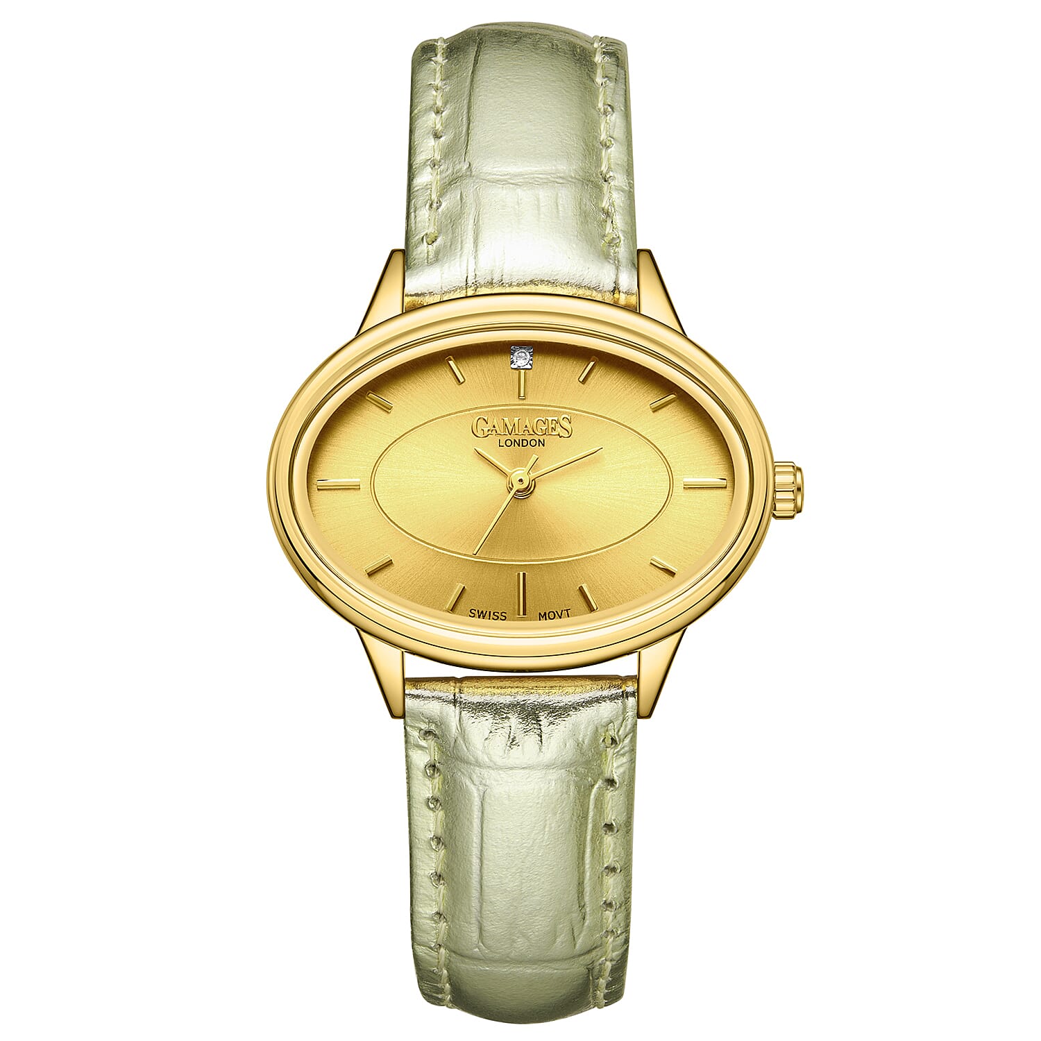 GAMAGES OF LONDON Limited Edition Hand Assembled Swiss Quartz Movement Serene Diamond Ladies Watch with Leather Strap in Gold Champagne V32519671 0