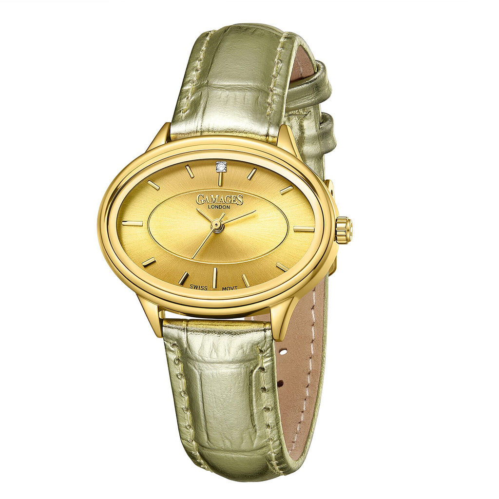 GAMAGES OF LONDON Limited Edition Hand Assembled Swiss Quartz Movement Serene Diamond Ladies Watch with Leather Strap in Gold Champagne_8075391_3