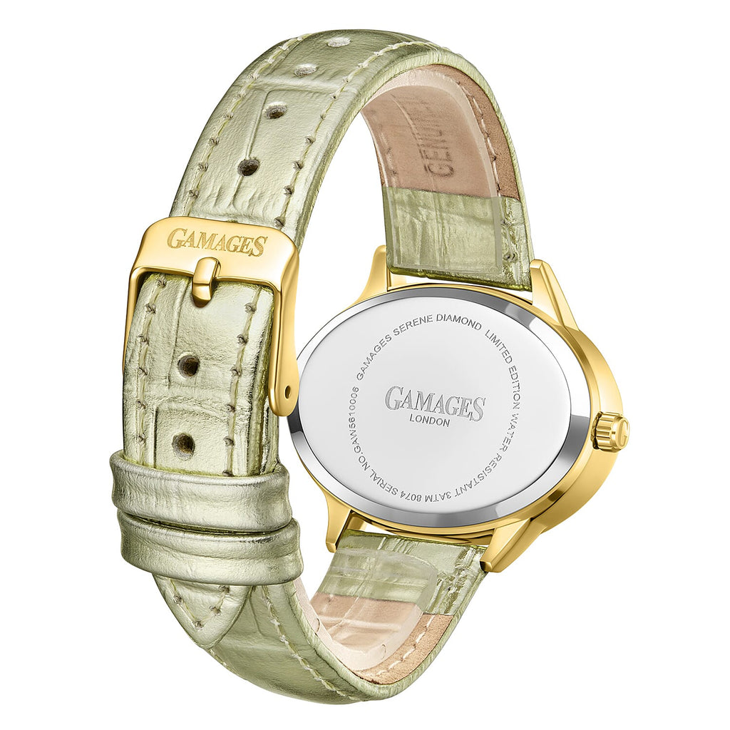 GAMAGES OF LONDON Limited Edition Hand Assembled Swiss Quartz Movement Serene Diamond Ladies Watch with Leather Strap in Gold Champagne_8075391_4