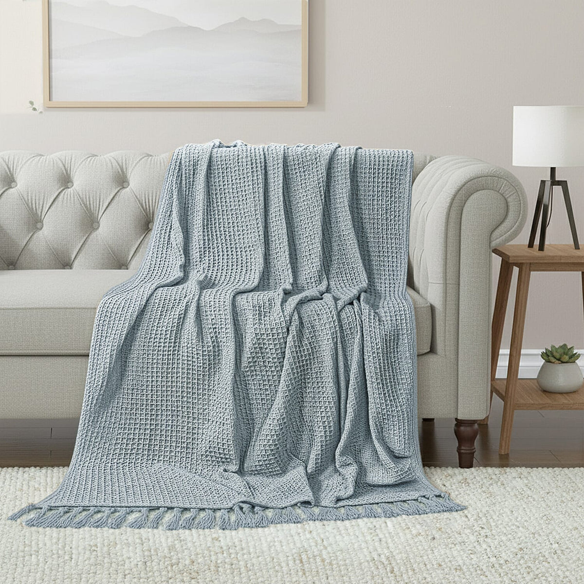 Home Smart 100% Cotton Waffle Throw Blanket with Fringes (180x130 cm) - Grey 8076553 0