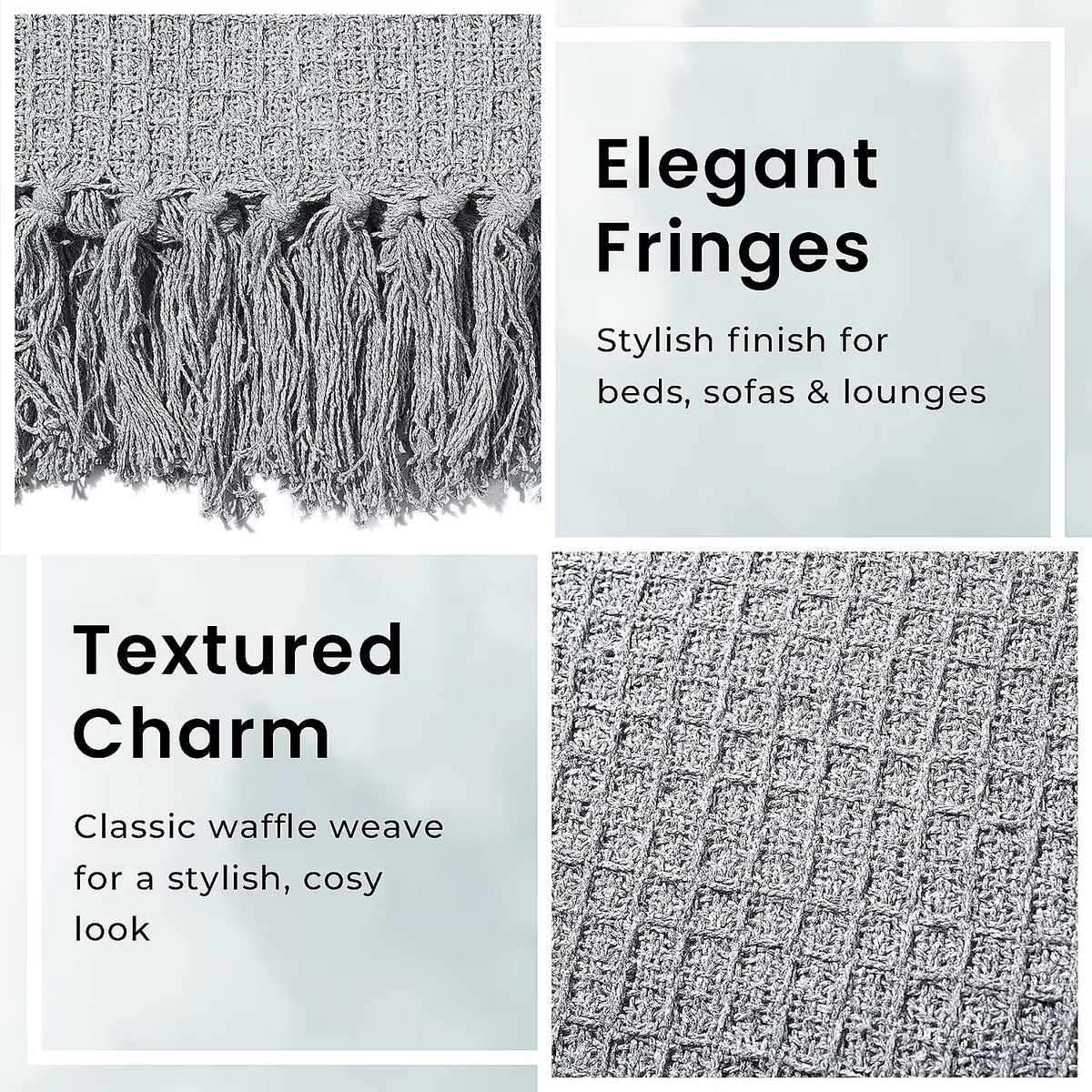 Home Smart 100% Cotton Waffle Throw Blanket with Fringes (180x130 cm) - Grey 8076553 3