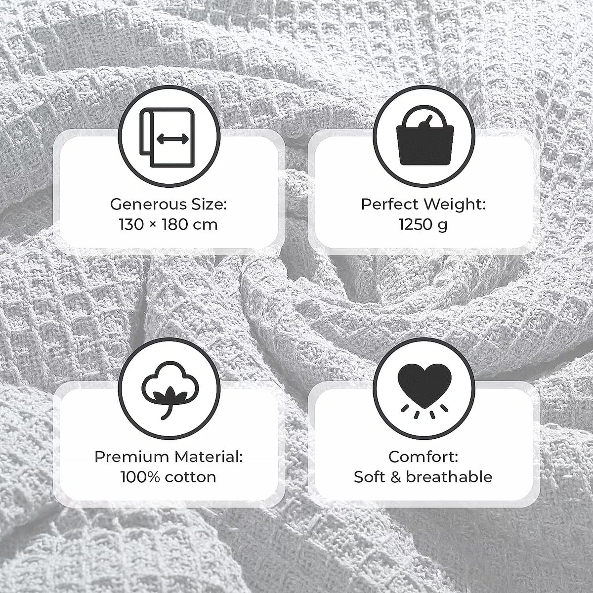 Home Smart 100% Cotton Waffle Throw Blanket with Fringes (180x130 cm) - Grey 8076553 5