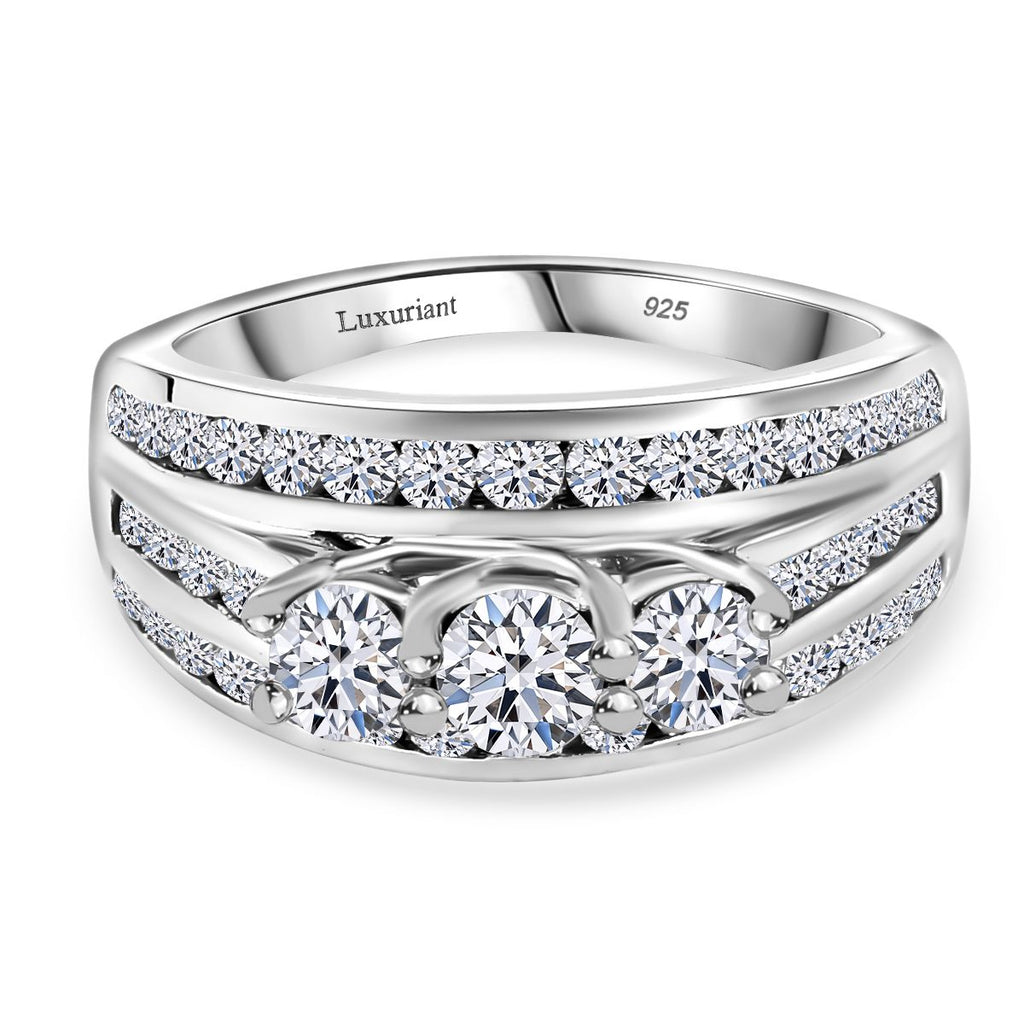 Luxuriant Diamond Lab Grown Diamond (SI-G/H) Trilogy Ring in Rhodium Overlay Sterling Silver 1.25 Ct._8077231
