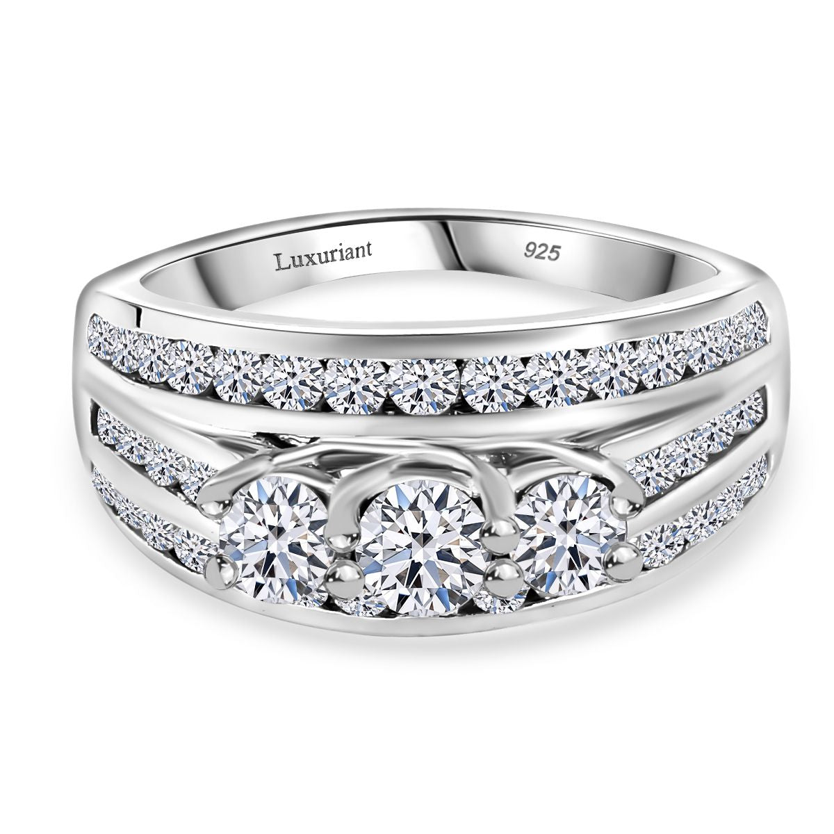 LUXURIANT 1.25 Ct. Lab Grown Diamond Trilogy Ring in Rhodium Overlay Sterling Silver (SI G/H) 8077231 0