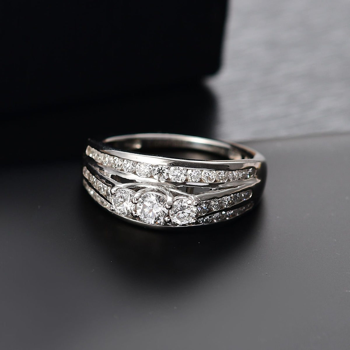 LUXURIANT 1.25 Ct. Lab Grown Diamond Trilogy Ring in Rhodium Overlay Sterling Silver (SI G/H) 8077231 2
