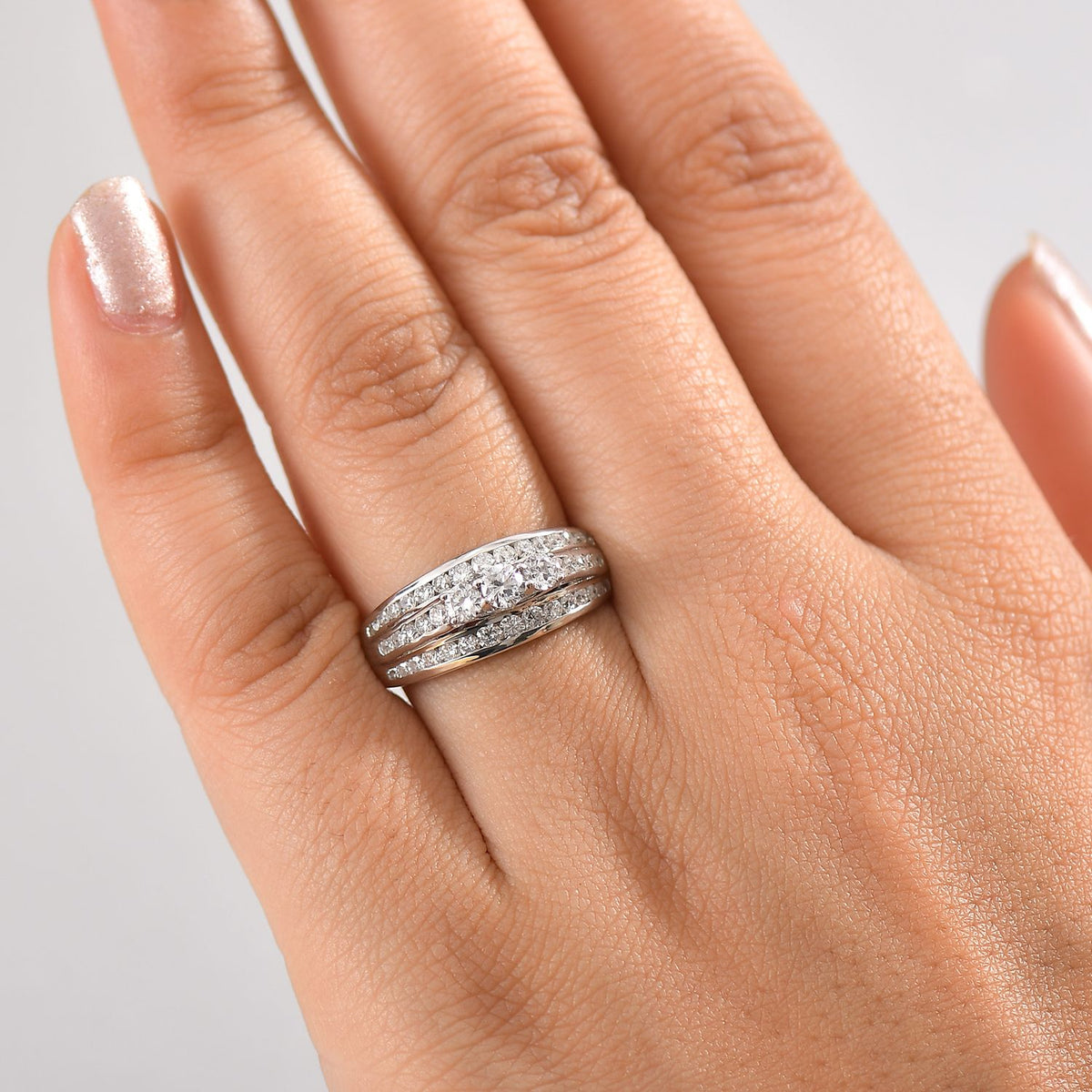 LUXURIANT 1.25 Ct. Lab Grown Diamond Trilogy Ring in Rhodium Overlay Sterling Silver (SI G/H) 8077231 3