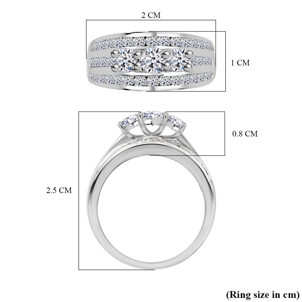 Luxuriant Diamond Lab Grown Diamond (SI-G/H) Trilogy Ring in Rhodium Overlay Sterling Silver 1.25 Ct._8077231_5