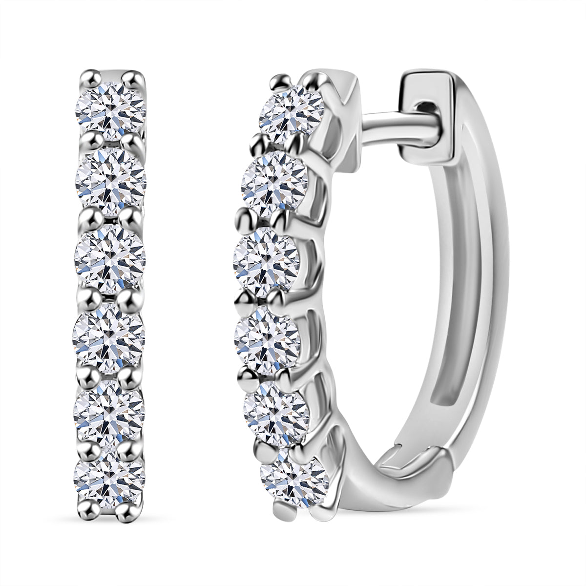LUXURIANT Lab Grown Diamond (SI G/H) Hoop Earrings in Rhodium Overlay Sterling Silver 0.50 Ct. 8077495 0