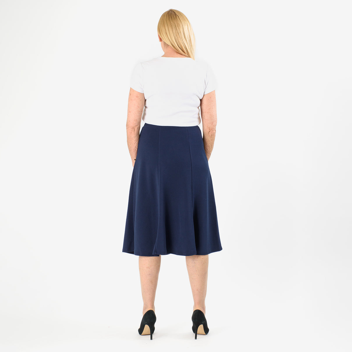 Anonymous A-Line Midi Skirt with Gold Button Detail (Size 20) - Navy 8079705 2