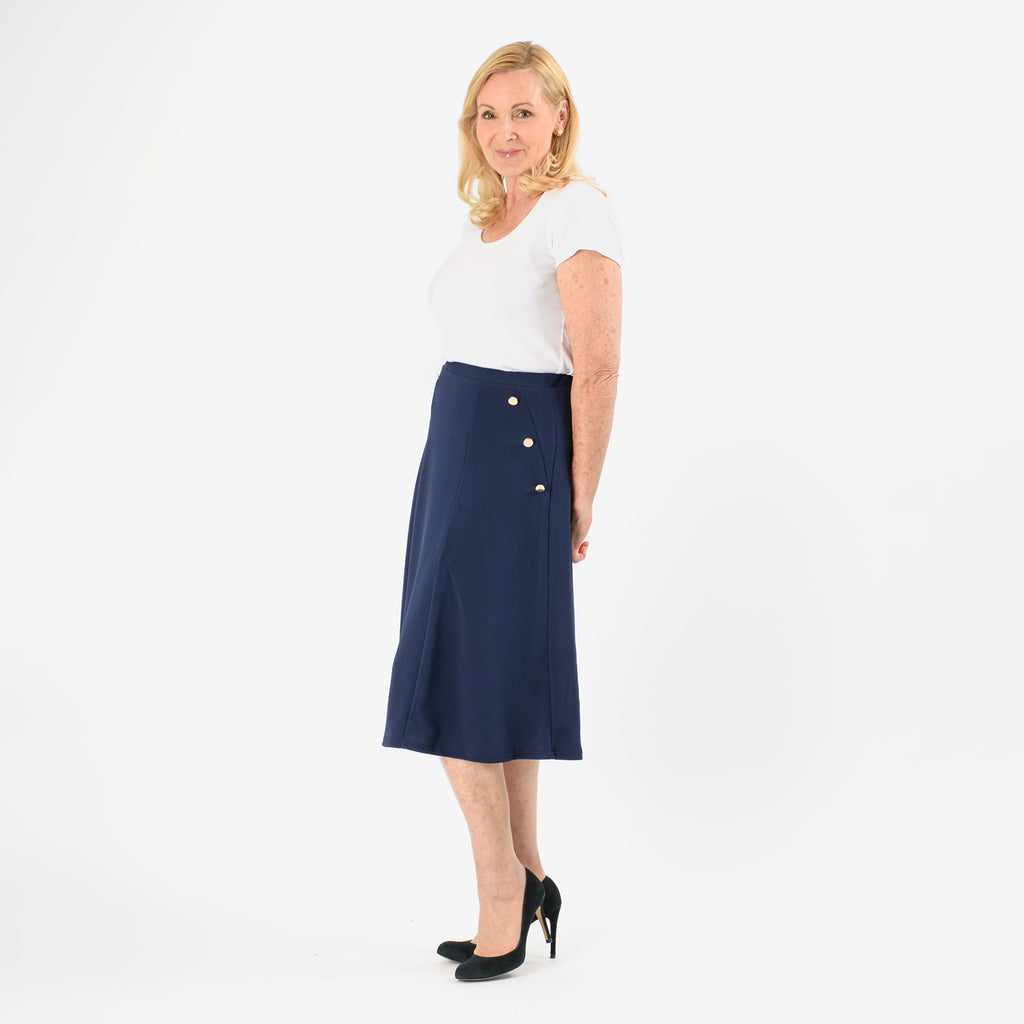 Anonymous A-Line Midi Skirt with Gold Button Detail (Size 20) - Navy_8079705_3