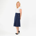 Anonymous A-Line Midi Skirt with Gold Button Detail (Size 20) - Navy_8079705_3