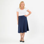 Anonymous A-Line Midi Skirt with Gold Button Detail (Size 20) - Navy_8079705_4