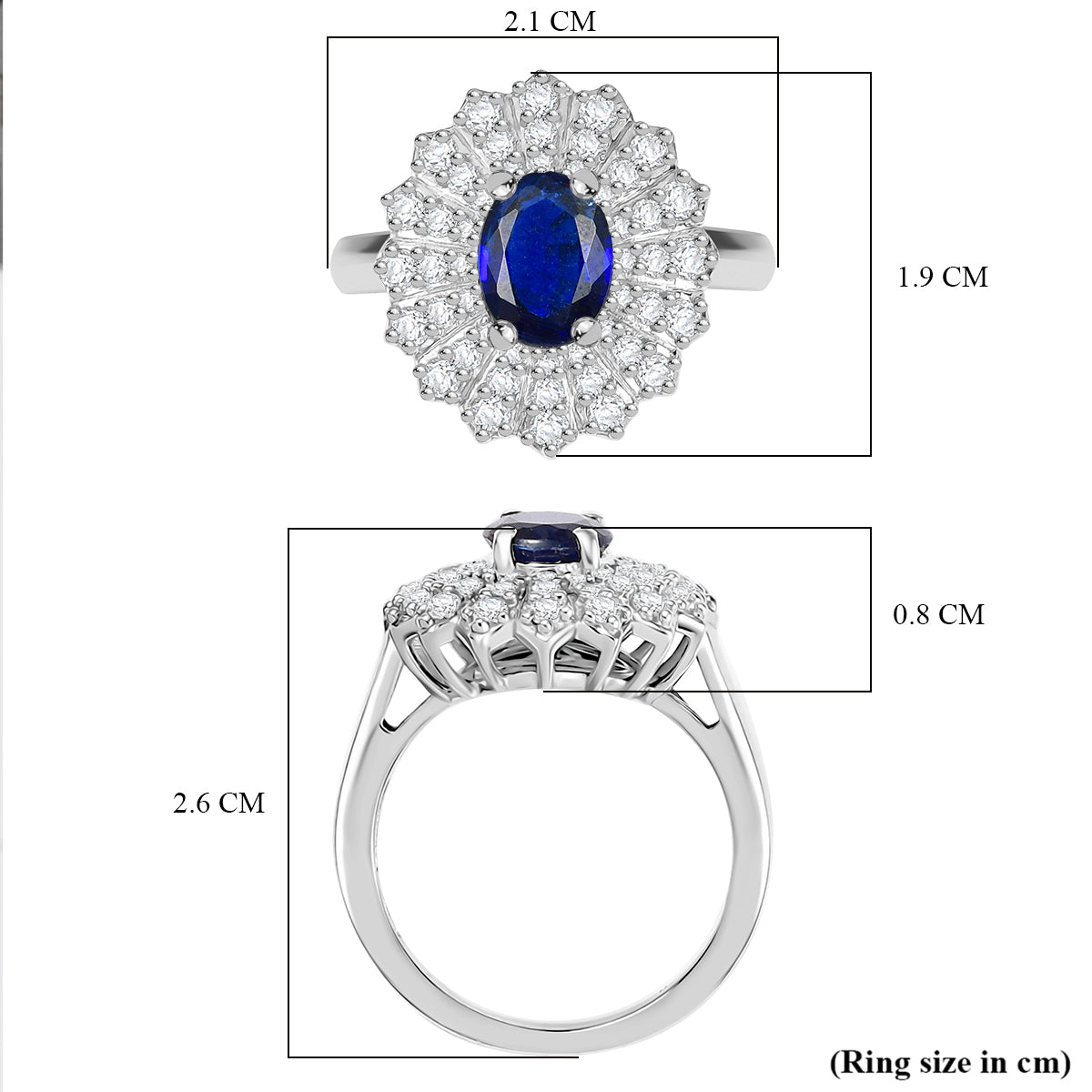 Kyanite, White Zircon Triple Halo Ring in Rhodium Overlay Sterling Silver 2.62 Ct. V32516286 6